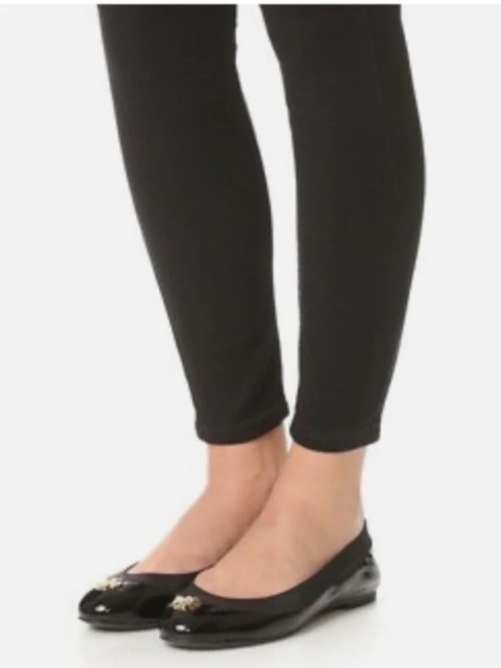 Tory Burch Jolie Elastic Black Patent Leather Logo Ballet Flats Size 10.5